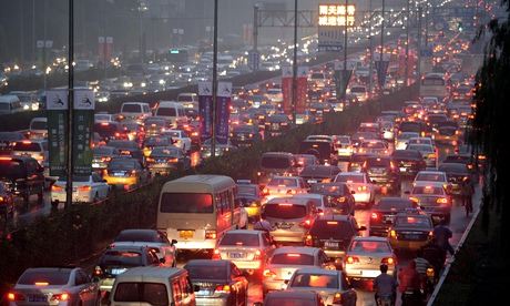 A traffic jam on a street in Beijing in September 2014.
