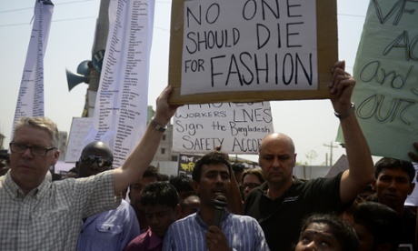 Bangladeshi activists and relatives of the Rana Plaza victims taking part in a protest marking the first anniversary of the disaster.
