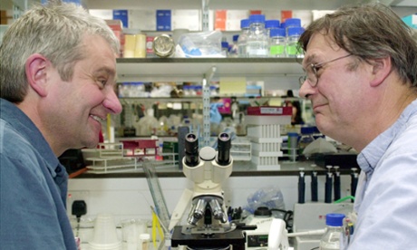 Tim Hunt, right, with fellow Nobel laureate Sir Paul Nurse. No crying in their lab, apparently.