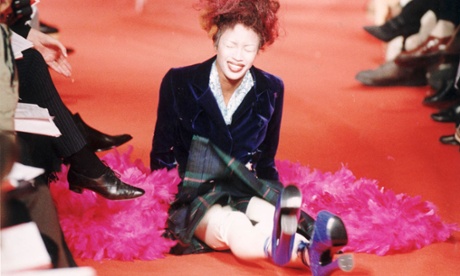 Naomi Westwood falls on the Vivienne Westwood catwalk.