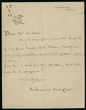 Katherine Mansfield's follow-up letter to Elkin Mathews.