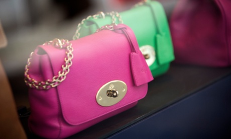 Handbags in a window display at a Mulberry store in London.