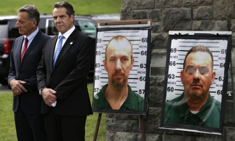 Vermont governor Peter Shumlin, left, and New York governor Andrew Cuomo at a news conference at the Clinton Correctional Facility in Dannemora, New York State, on 10 June.
