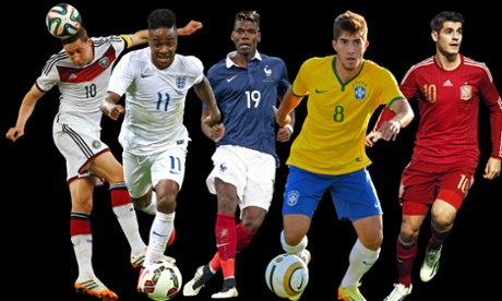 Five to watch, from left: Germany’s Julian Draxler, England’s Raheem Sterling, France’s Paul Pogba, Brazil’s Lucas Silva and Spain’s Álvaro Morata.