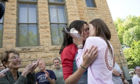Jennifer Rambo, right, and her partner Kristin Seaton on Arkansas 