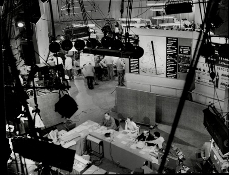 Richard Dimbleby and his team at Lime Grove BBC TV election studio.