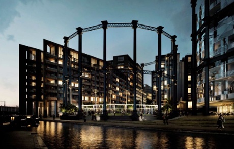 Gasholder No 8, which has been dismantled, refurbished and rebuilt on the other side of Regent’s Canal at King’s Cross, where it now encircles a new park and live events space.