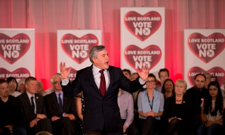 Gordon Brown gives a speech in Glasgow on 17 September 2014, the day before the Scottish independence referendum.