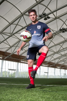 Jack Rutter does a few kick-ups at St George's Park.