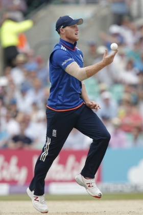 Ben Stokes celebrates after taking the catch ...