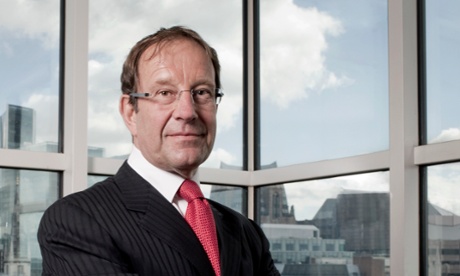 Richard Desmond in his office at Northern & Shell overlooking the City of London.