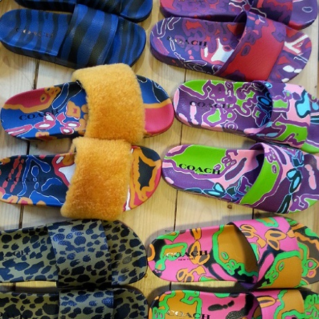 Furry and camo: sliders at Coach