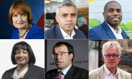 Labour Mayoral candidates (top l to r) Tessa Jowell, Sadiq Khan, David Lammy, (bottom l to r) Diane Abbot, Gareth Thomas and Christian Wolmar