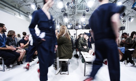 Models on the catwalk at the JW Anderson show at London Collections: Men.