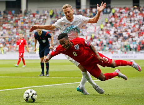 Raheem Sterling gets a free kick.