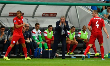 England manager Roy Hodgson shouts instructions from the touchline.