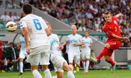 Jack Wilshere lets fly to score his second goal.