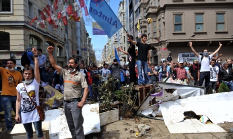 people protesting against the demolition of Gezi Park, in Taksim Square in Istanbul, June 2013.