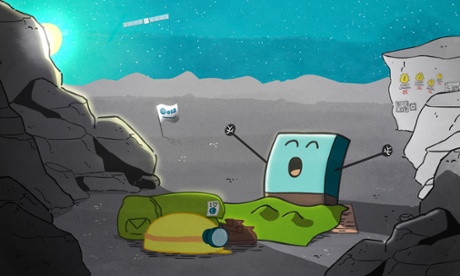 A cartoon of Philae yawning as it wakes on the comet's surface.
