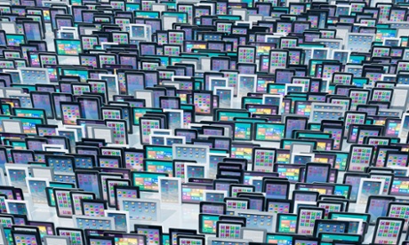 Large group of digital tablets