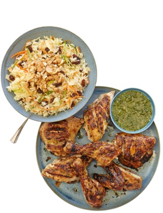 Thomasina Miers' Thai barbecued chicken with warm coconut and rice salad