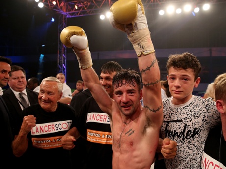Lee Haskins celebrates after defeating Ryosuke Iwasa.
