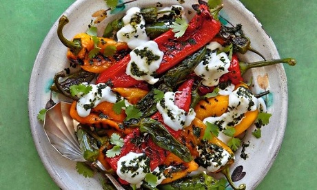 Yotam Ottolenghi's charred mixed peppers with roasted garlic sauce