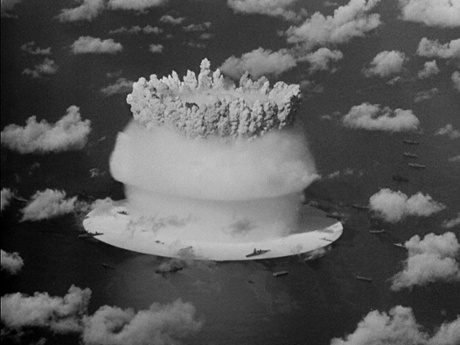 Viewed from every angle ... ships surround the explosion at Bikini Atoll