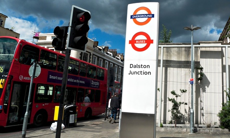 Overground station sign on Kingsland Road, east London.