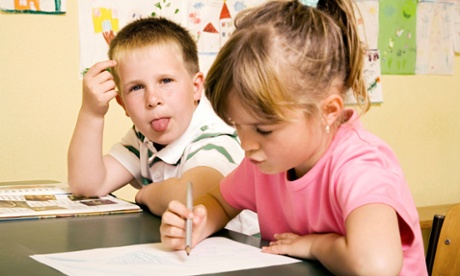 Pupil sticking out his tongue