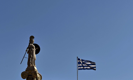 A statue of the Greek goddess Athena in central Athens.