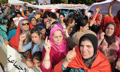 A demonstration against the topless protest in Rabat by the Femen feminist group, whom the authorities suspect of being copied by the two men.