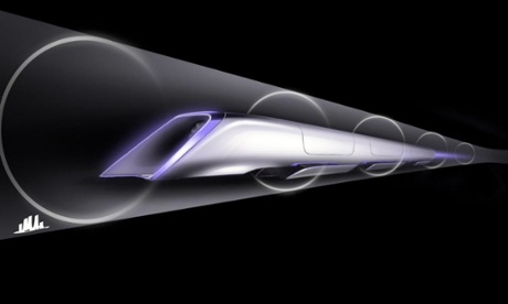 A SpaceX concept for the Hyperloop passenger transport capsule.