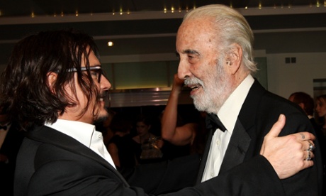Good friends … Johnny Depp and Christopher Lee greet each other at the premiere of Alice In Wonderland in 2010.