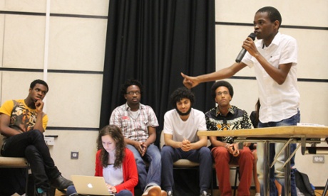 Ntokozo Qwabe speaking at Rhodes Must Fall’s first mass meeting. 