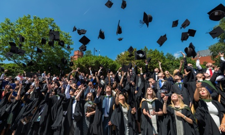 University of Sheffield students celebrating on graduation day with traditional hat throwing ceremony