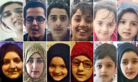 Composite showing 12 members of the Dawood family who travelled from Bradford to Saudi Arabia.