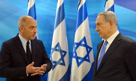 Stéphane Richard with Israeli prime minister Binyamin Netanyahu in Jerusalem