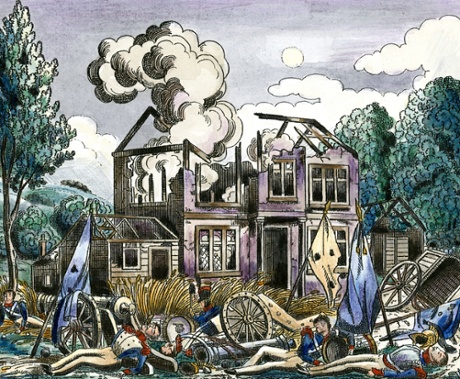 The farm at Quatre Bras in moonlit ruins, start of Act Three of The Battle of Waterloo