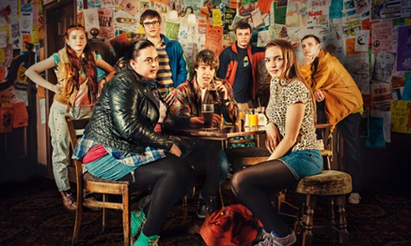 Sharon Rooney and other cast members on set as Rae.