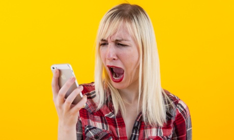 woman shouting at phone