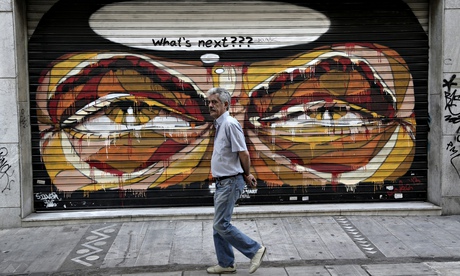 Grafitti on closed shops in Athens