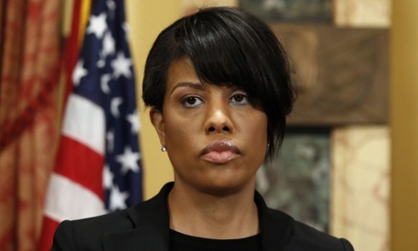 Baltimore mayor Stephanie Rawlings-Blake prepares to speak at a media availability at City Hall.