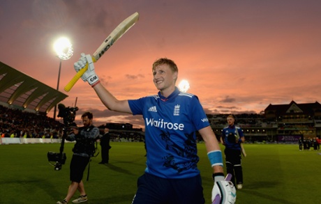 Joe Root celebrates after England won the 4th ODI Royal London One-Day match between England and New Zealand at Trent Bridge.