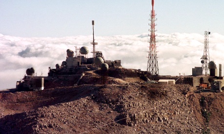 The Israeli early warning station on Mount Hermon, above the cloud line on the Golan Heights.