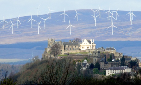 The Braes O Doune wind farm, near Stirling Castle. The Scottish government has warned it may seek a judicial review of the decision to cut subsidies.
