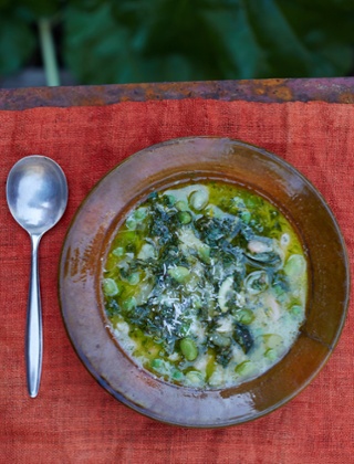 Minestrone with salsa verde and parmesan