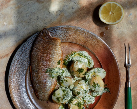 Green goddess with trout and new potatoes