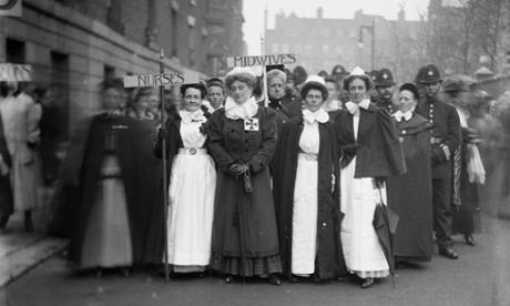 Nurses and midwives marching to the Albert Hall, Pageant of Women's Trades and Professions, 27 April 1909