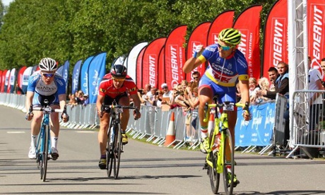 Andrew Williams crosses the line to win the inaugural Tour of Cambridgeshire